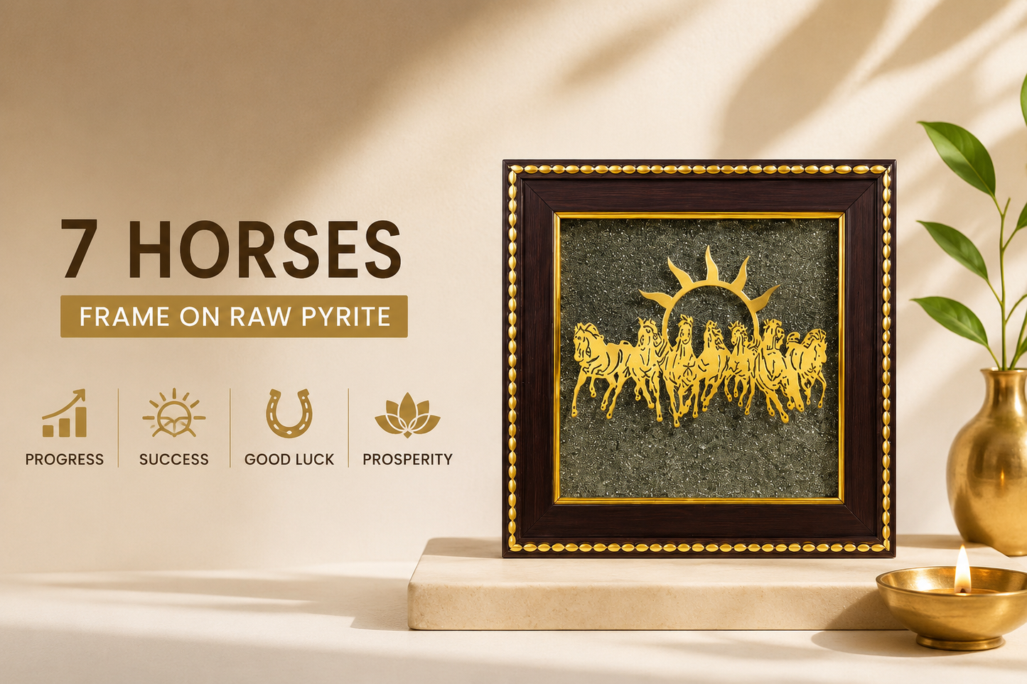 7 Horses on Raw Pyrite Frame – Leadership • Prosperity • Positive Energy